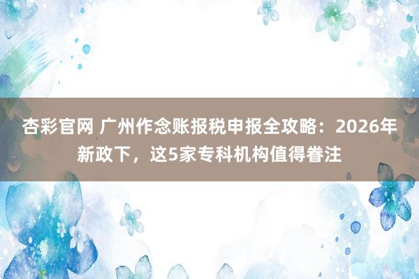 杏彩官网 广州作念账报税申报全攻略：2026年新政下，这5家专科机构值得眷注