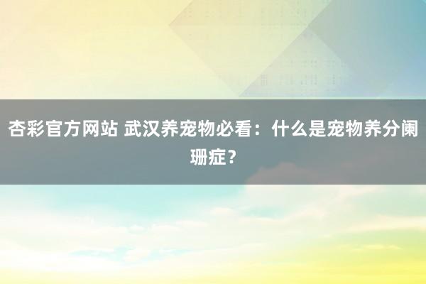 杏彩官方网站 武汉养宠物必看：什么是宠物养分阑珊症？